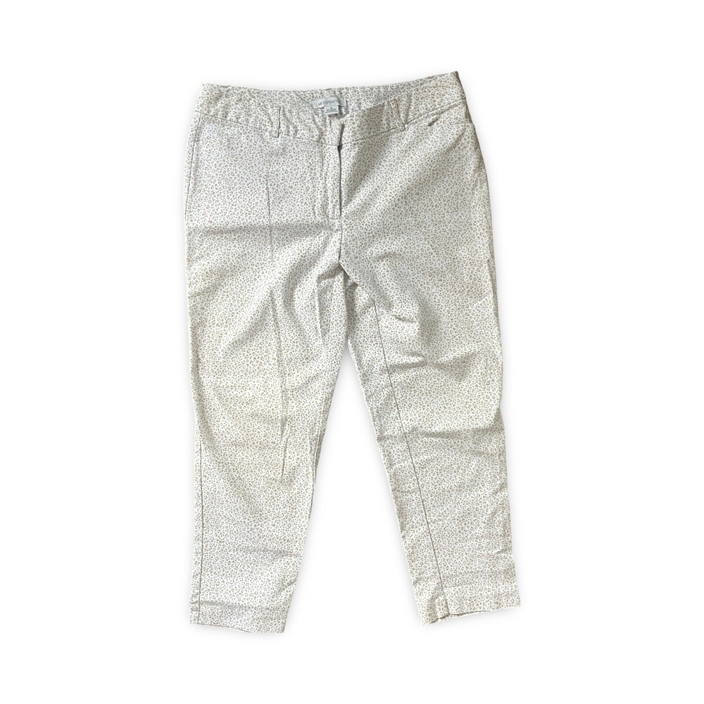 Liz Claiborne Emma Tan White Cheetah Print Ankle Pants Womens 14 Stretch